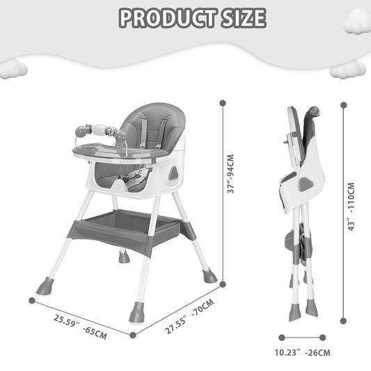 Foldable Baby High Chair, 6 Months Plus, with Large Anti-slip Pad & Toy Rack,, Easy to Clean Feeding