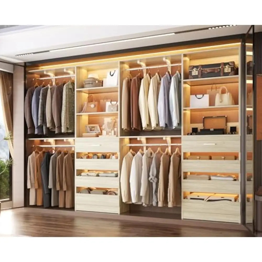 Closet System with 8 Wooden Drawers,  Tower, Clothes Rack w/4 Hanging Rods