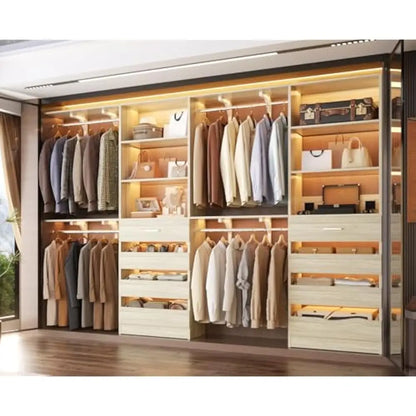 Closet System with 8 Wooden Drawers,  Tower, Clothes Rack w/4 Hanging Rods