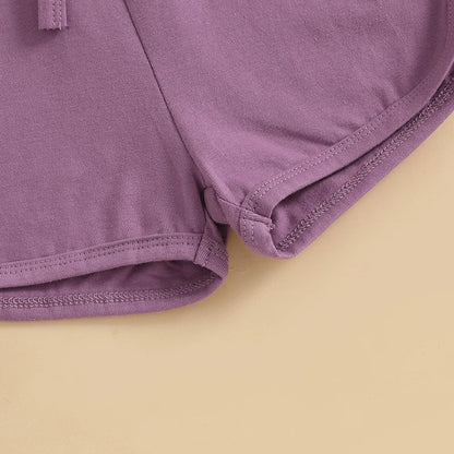 Little Girls Summer Casual Jumpsuit, Sleeveless, Crewneck, Solid Color Drawstring Tank Romper