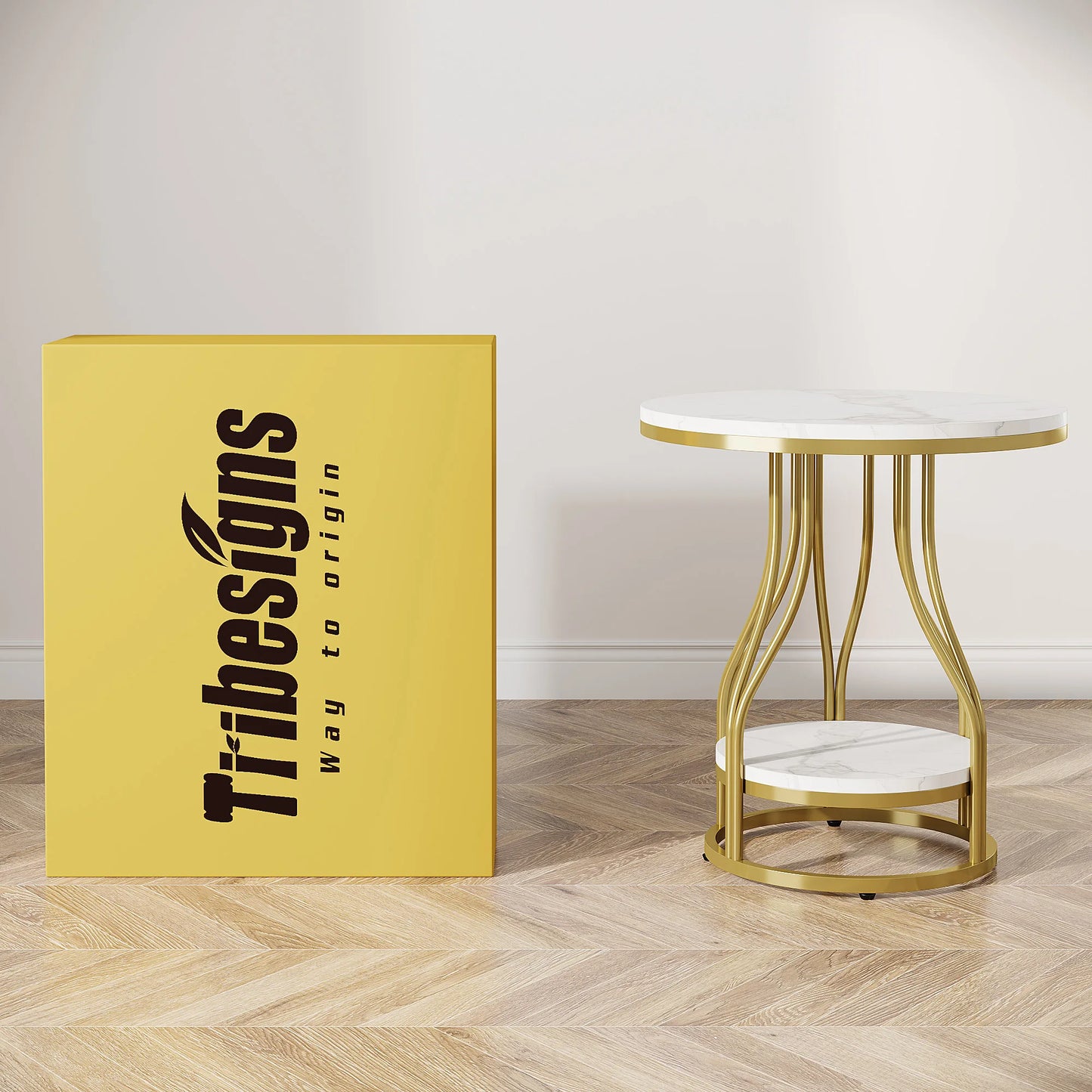 Round 2-Tier White Gold End Table