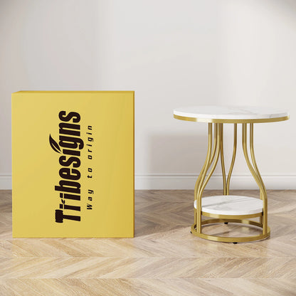 Round 2-Tier White Gold End Table