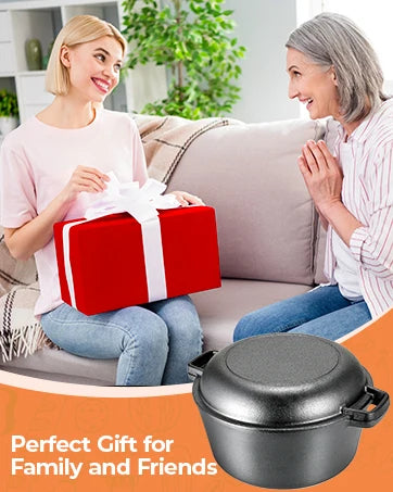 Pre-Seasoned Cast Iron Double Dutch Oven With Loop Handles, 5.1 Quart Pot