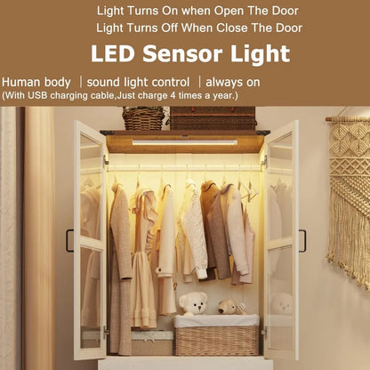 75" 2 Door Armoire Wardrobe Closet with 3 Drawers and LED