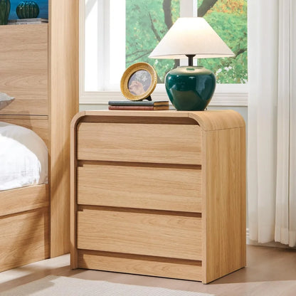 23.6'' Wide Wood Bedside Table w/3 Storage Drawers, with Charging Station