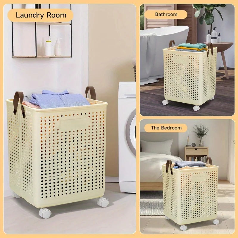 66.5L Foldable Laundry Basket with Wheels - XL Collapsible Storage Bin for Clothes, Toys, Bathroom