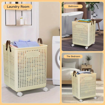 66.5L Foldable Laundry Basket with Wheels - XL Collapsible Storage Bin for Clothes, Toys, Bathroom