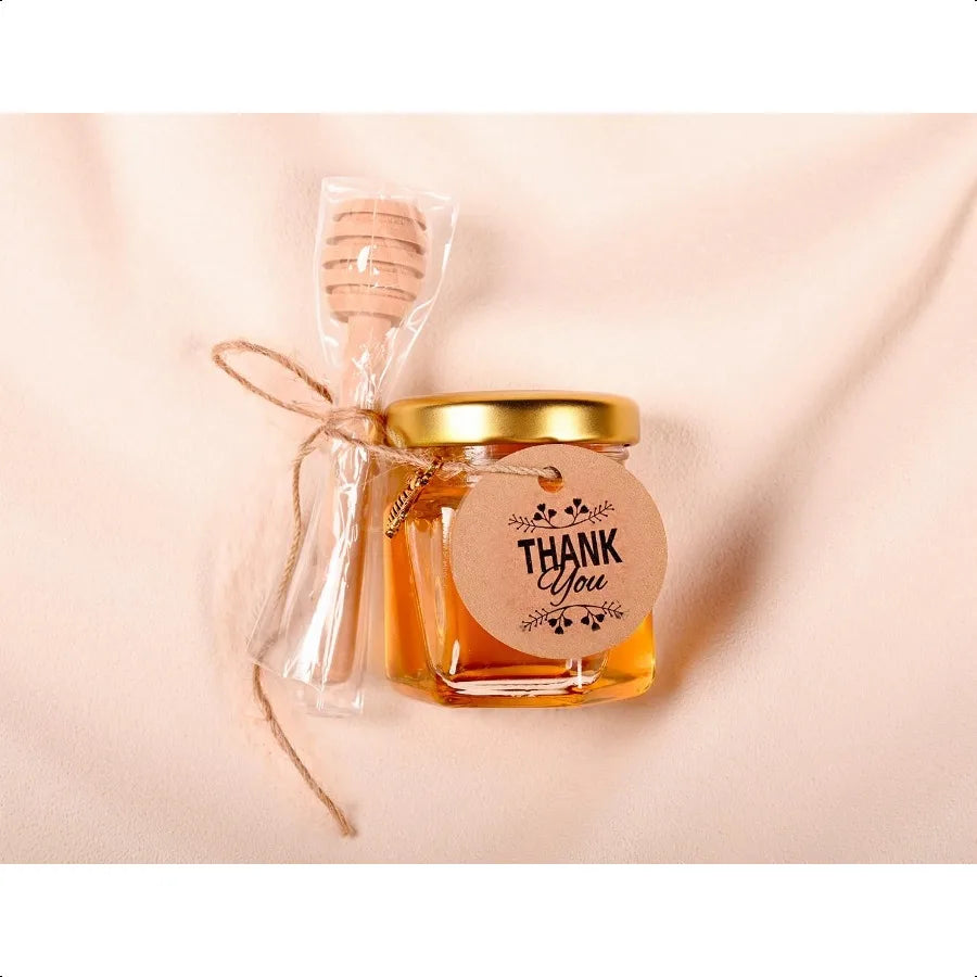 Honey Pot Glass Honey Jar 1.5oz Mini Honey Jars with Dipper Bee Charm Gift Bags and Stickers for Baby Shower Favors 20 Pack
