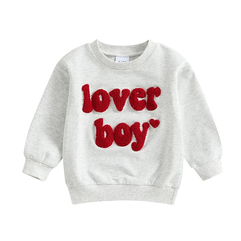 Toddler/Baby Boys Valentine's Day Sweatshirts, Long Sleeve, Crew Neck, Letter Embroidery