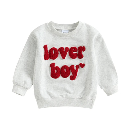Toddler/Baby Boys Valentine's Day Sweatshirts, Long Sleeve, Crew Neck, Letter Embroidery