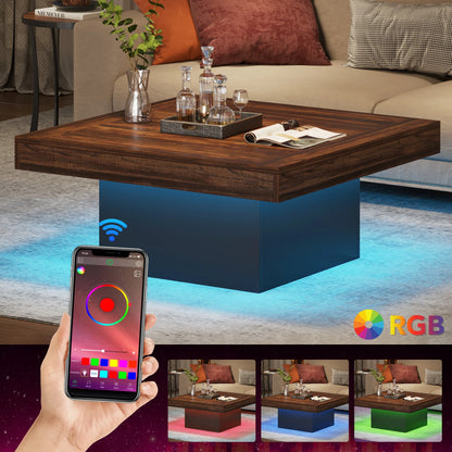 Square LED Coffee Table Engineered Wood