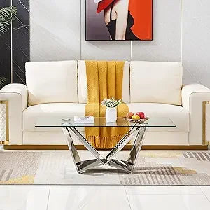 47 inch Glass Console Table with Stainless Steel Frame