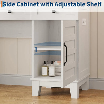 Makeup Table Set with Drawers, Upholstered Stool