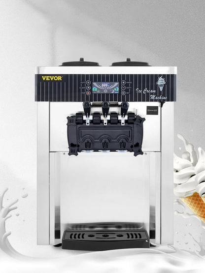 VEVOR Soft Ice Cream Machines 18-28L/H Commercial Sorbet Coolers Tricolor Desktop Sweet Cone Freezing Equipment Vending Machine