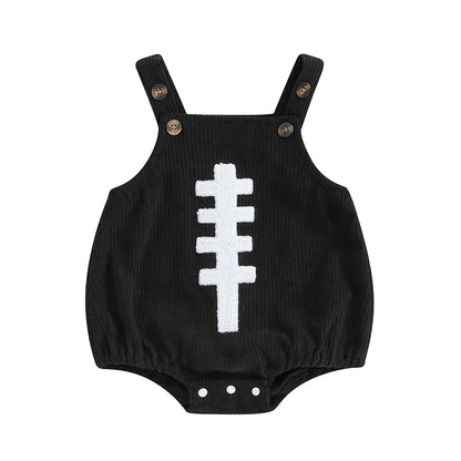 0-12M Unisex Baby Overalls, Sleeveless, Football Embroidery, Rompers