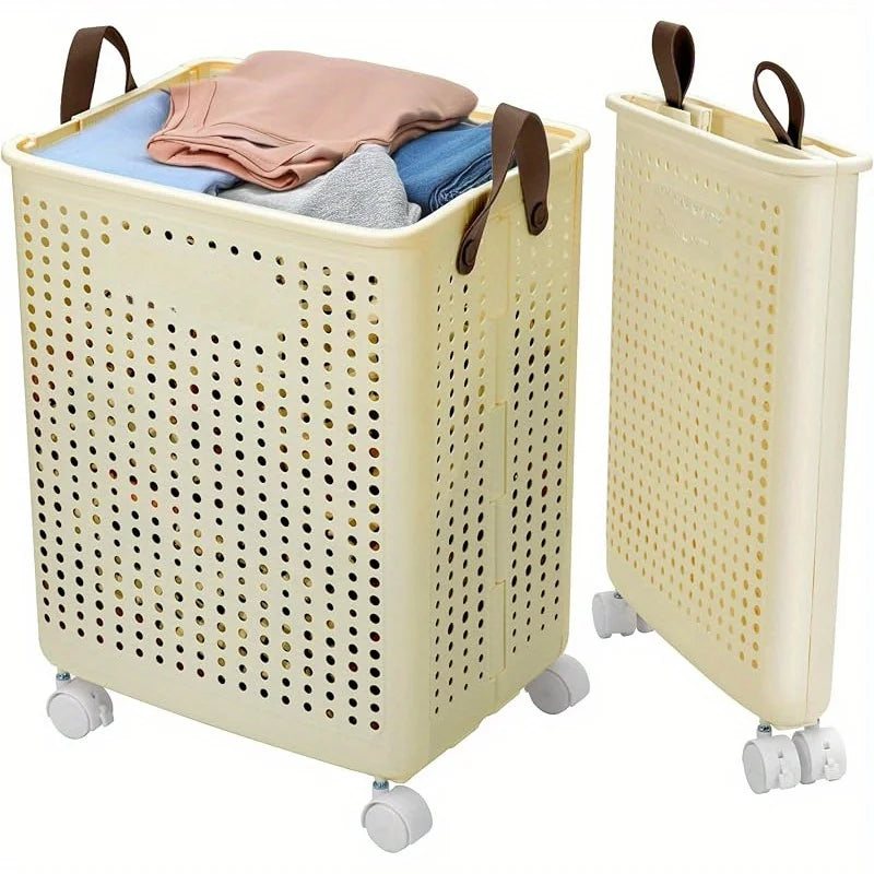 66.5L Foldable Laundry Basket with Wheels - XL Collapsible Storage Bin for Clothes, Toys, Bathroom