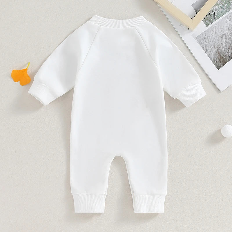 0-12M Newborn Baby Boy Sweatshirt Rompers-Bull Head Letter Print, Long Sleeve Jumpsuit