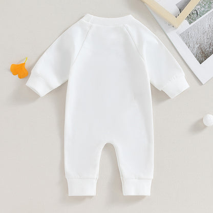0-12M Newborn Baby Boy Sweatshirt Rompers-Bull Head Letter Print, Long Sleeve Jumpsuit