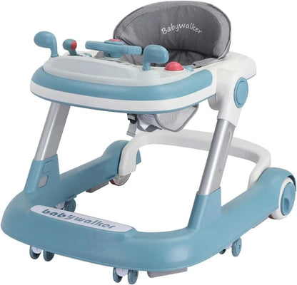 Toddler Baby Push Walker with Removable Feeding Tray and Music Tray(Without Battery), Foldable Walker