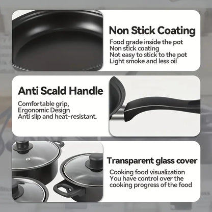 13-Piece Nonstick Cookware Set Black - Induction Compatible