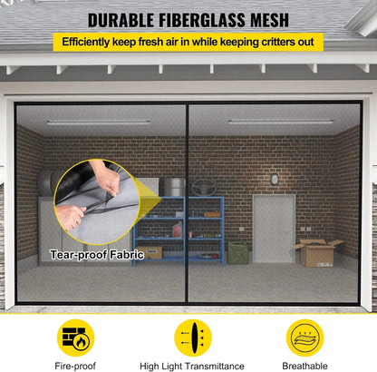 Garage Door Screen, 18 x 7 ft for 2 Cars, 5.8 lbs Heavy-Duty Fiberglass Mesh for Quick Entry with Self Sealing Magnet &Weighted