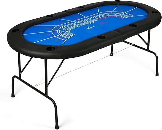 84”Texas Hold’em Foldable Poker Table for 10 Player with Stainless Steel Cup Holders and Padded Rails