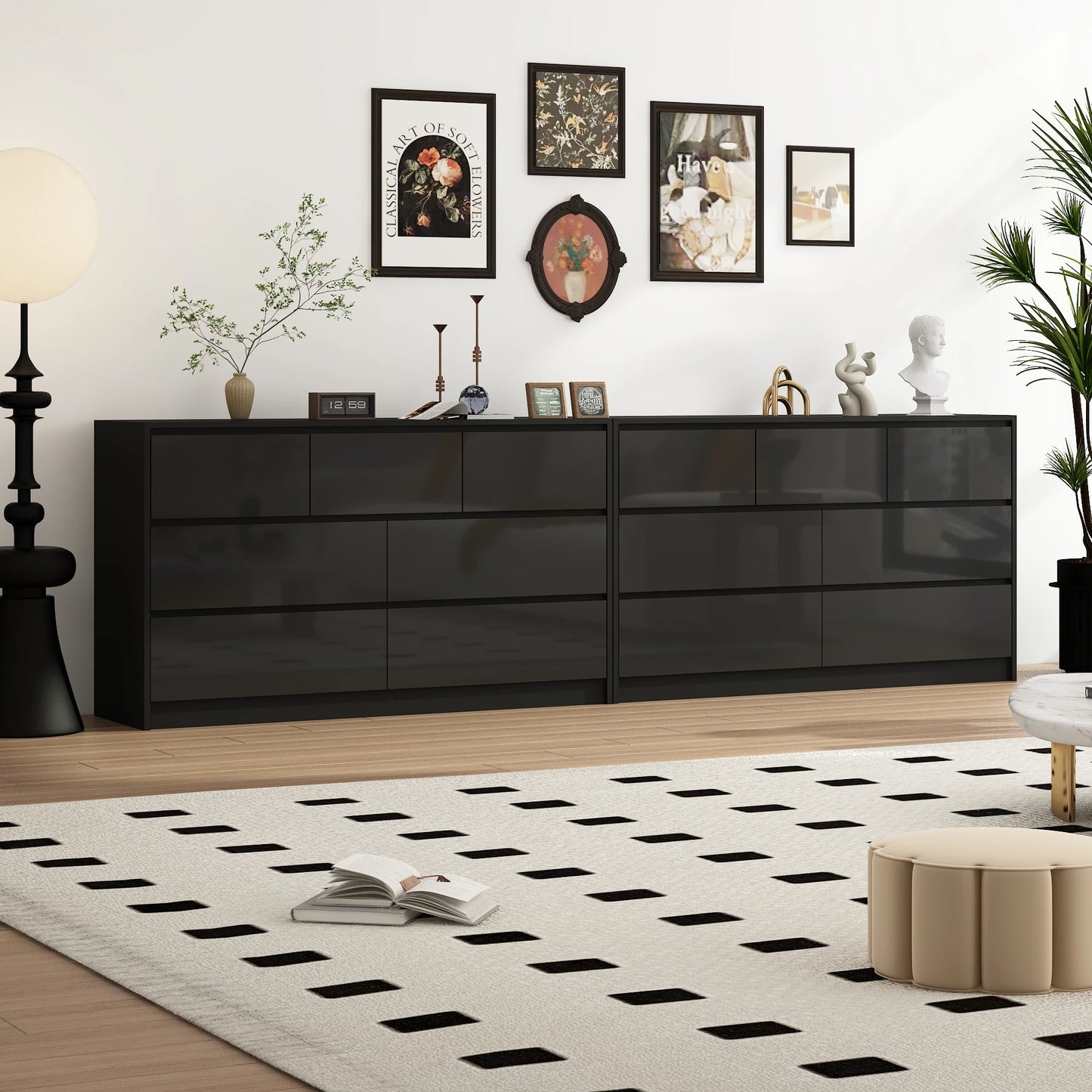 7 Drawer 55 Inch Modern Dresser with High Gloss Drawers