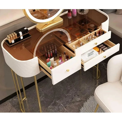 Modern Simple Dressing Table with 2 Drawers, Glass Top