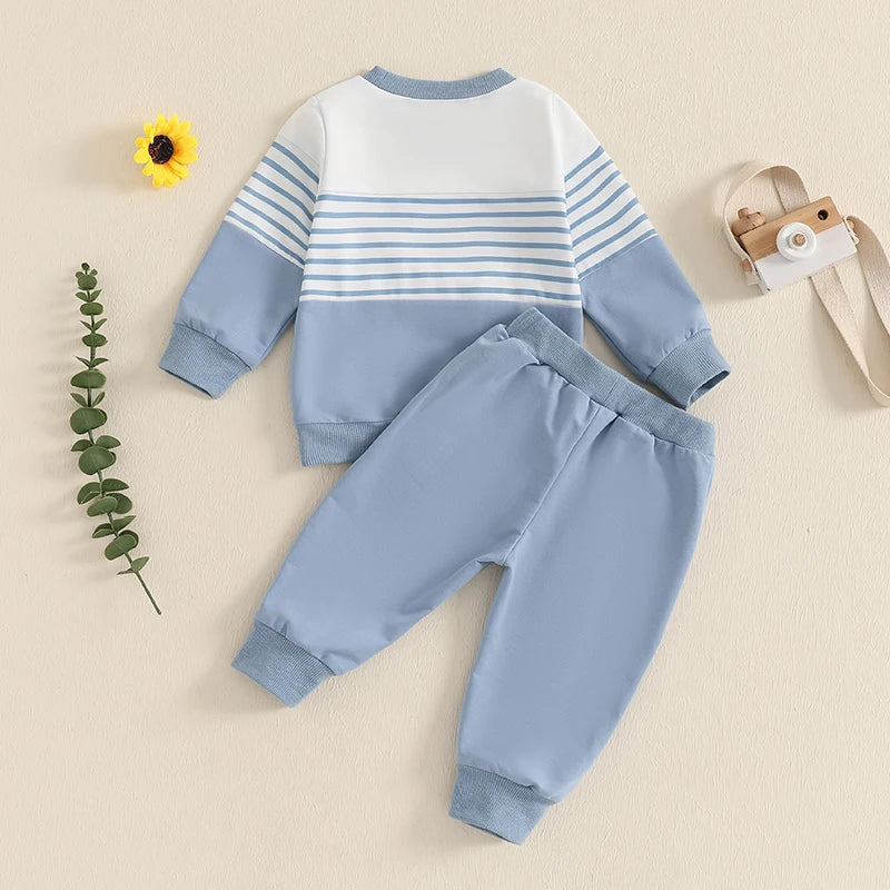 6M-2T Boys Outfit, Long Sleeve Stripes Sweatshirt with Elastic Waist Sweatpants