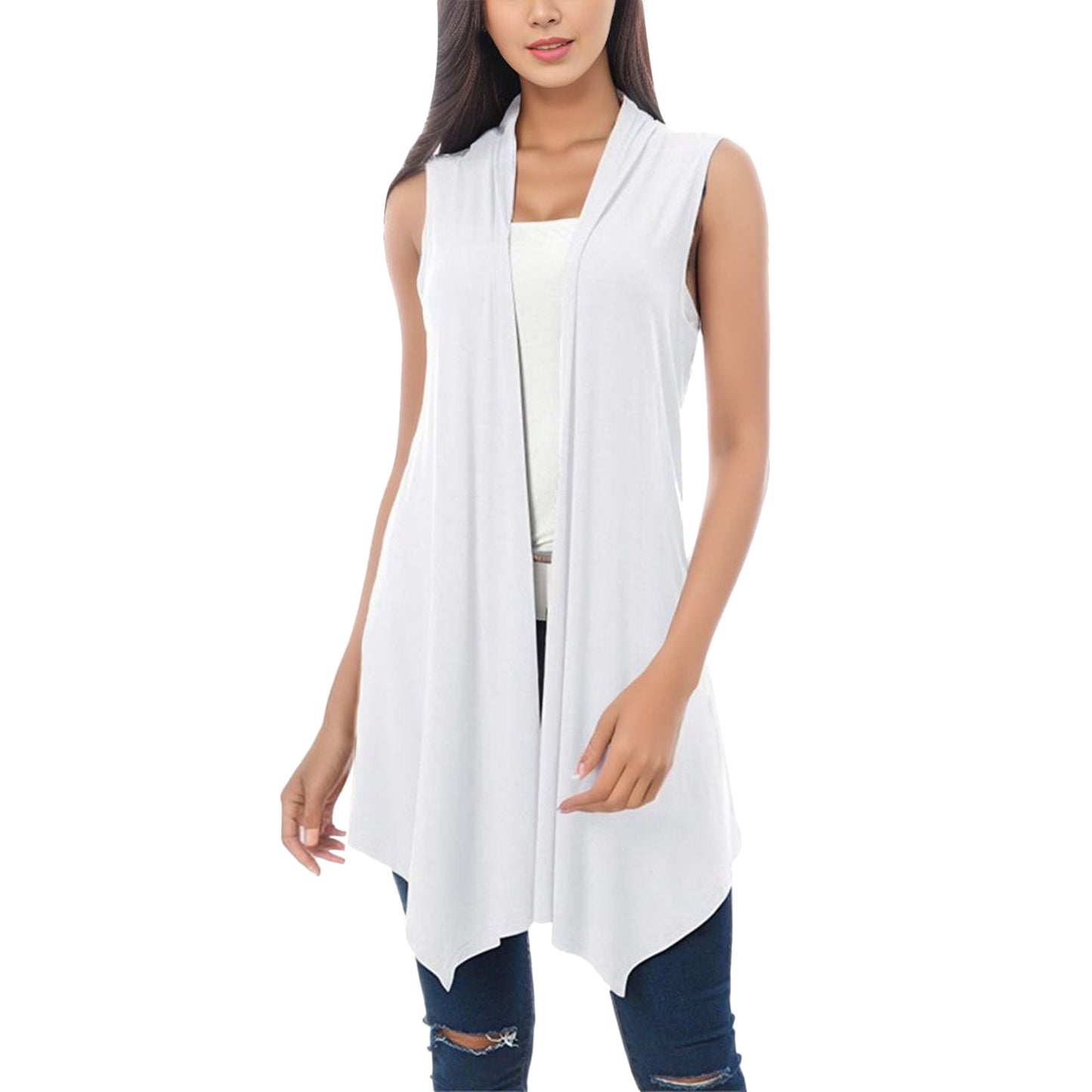 Women's Front Draped Cardigan, Solid Color Blouse Vests, Hem Asymmetric