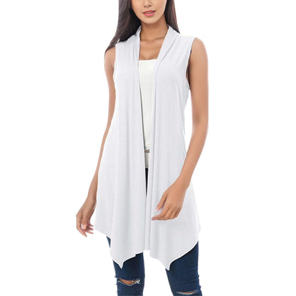 Women's Front Draped Cardigan, Solid Color Blouse Vests, Hem Asymmetric