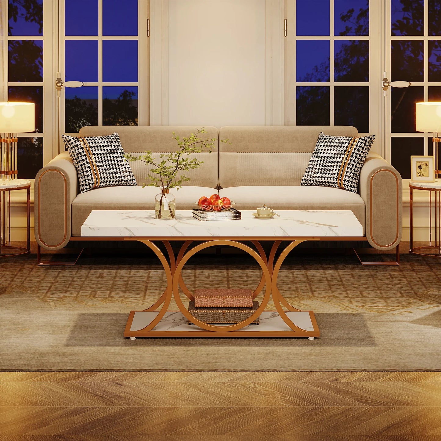 47.24-inch 2-tier Faux Marble Wood Coffee Table