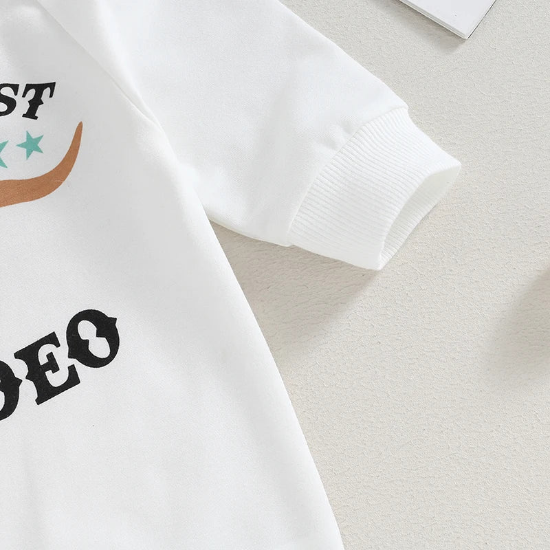 0-12M Newborn Baby Boy Sweatshirt Rompers-Bull Head Letter Print, Long Sleeve Jumpsuit