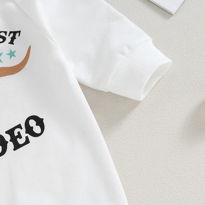 0-12M Newborn Baby Boy Sweatshirt Rompers-Bull Head Letter Print, Long Sleeve Jumpsuit
