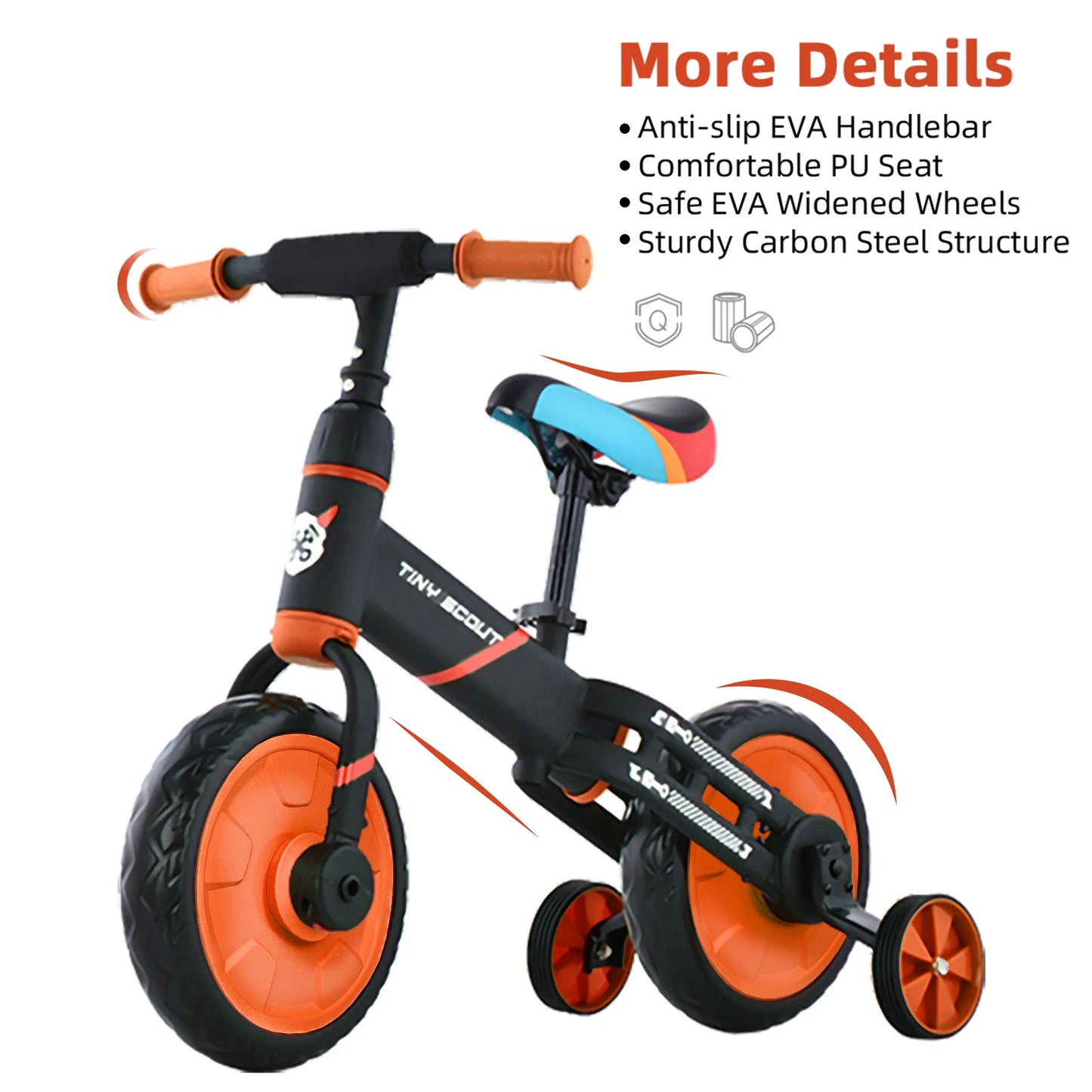 Tiny Scout Balance Bike 3 4 5 Years , 4-in-1 with Optional Support Wheels and Pedals, Saddle Height Adjustable