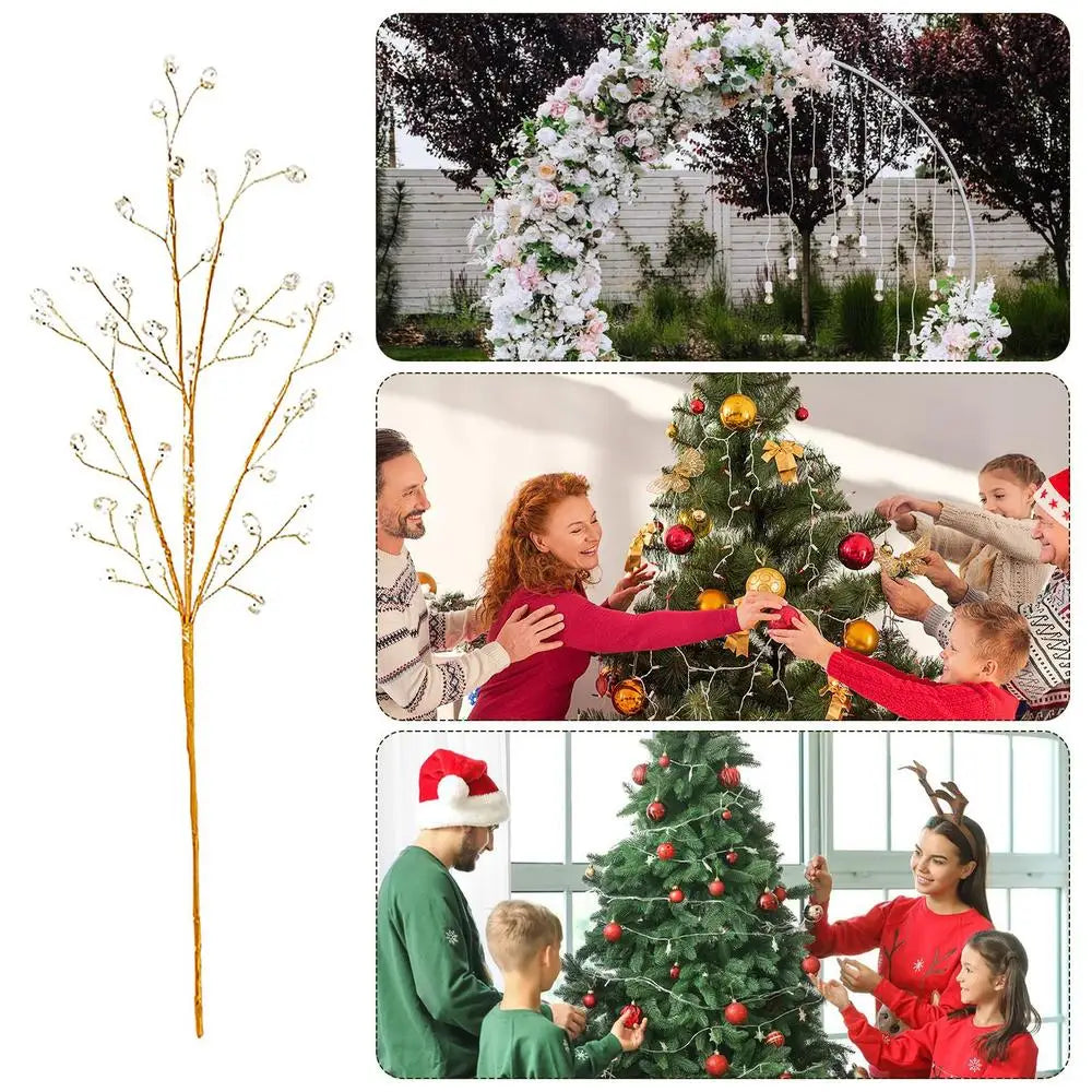 Golden Stem Ornaments Holiday Glitter Berry Stems For Tree/ Wreath/Crafts