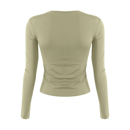Cotton O Neck Long Sleeve Sexy Cropped Tops