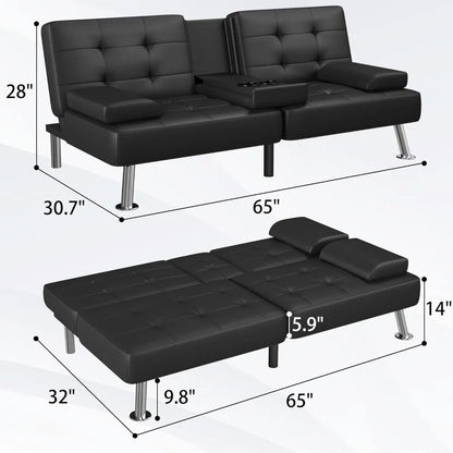 Folding Futon Set Convertible Recliner Lounge with Cup Holders, Removable Armrests