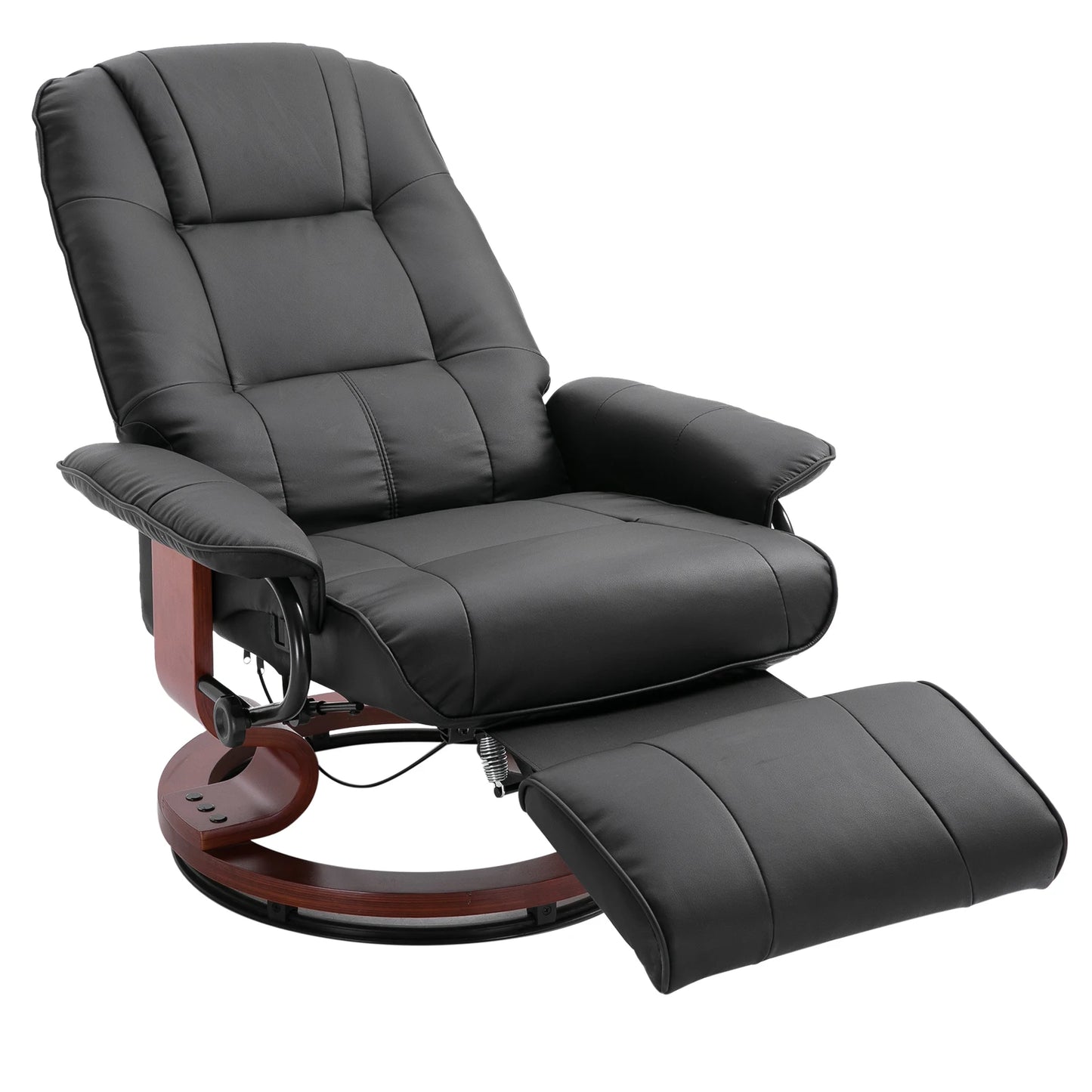 Faux Leather Swivel Recliner w/ Wooden Base