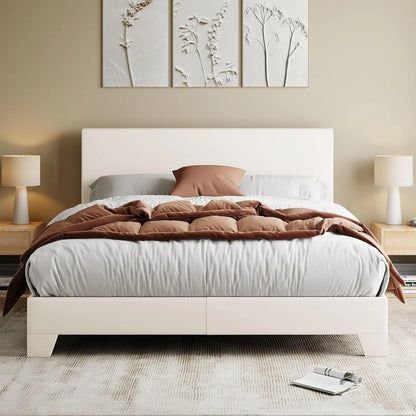 Full/Queen/king Size Bed Frame Adjustable Headboard, Faux Leather Platform Bed, Easy Assembly