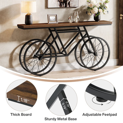 70.9-Inch Narrow Sofa Table with Bicycle Metal Base