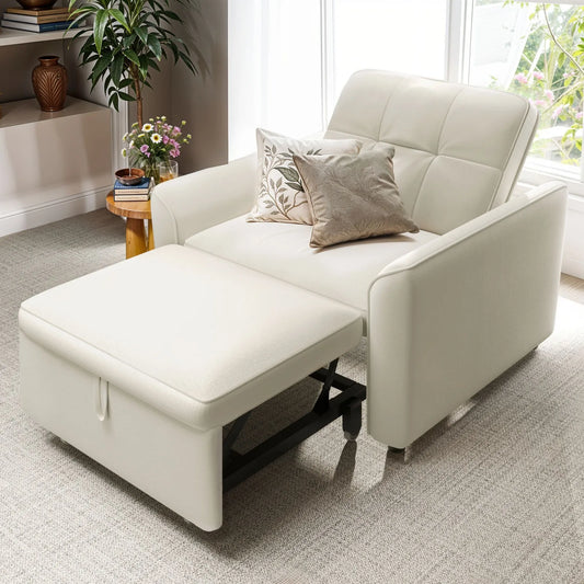 3-in-1 Convertible Velvet Fabric Chair with Button Tufted Backrest
