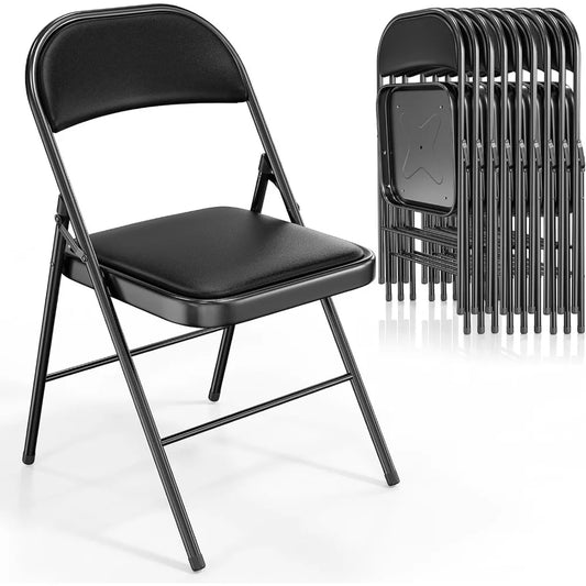 10 Pack Folding Chairs with Padded Seats, Capacity 350 lbs, Black