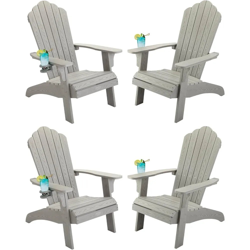 Set of 4 Oversized Adirondack Chairs Weather Resistant with Cup Holder