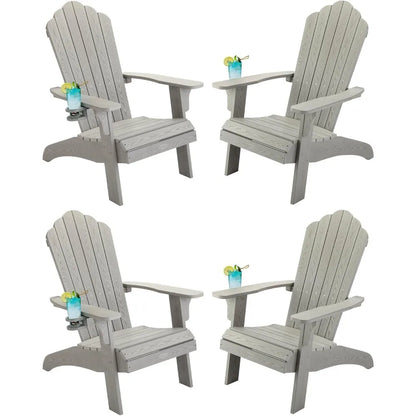 Set of 4 Oversized Adirondack Chairs Weather Resistant with Cup Holder