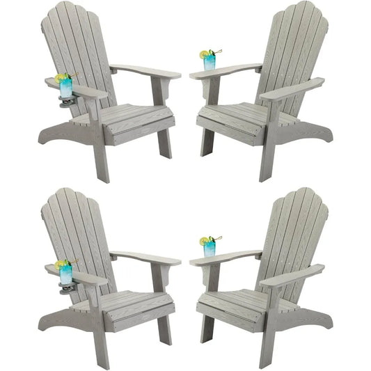 Set of 4 Oversized Adirondack Chairs Weather Resistant with Cup Holder