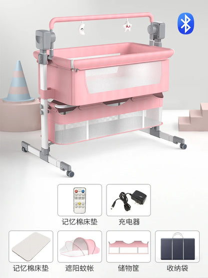 Electric Baby Crib, Bluetooth Luxury Portable, Easy to Clean Travel Bed with Mattress