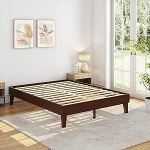 Natural Solid Wood Platform Bed with Wooden Slats Support, 12-inch Underbed Space for Storage
