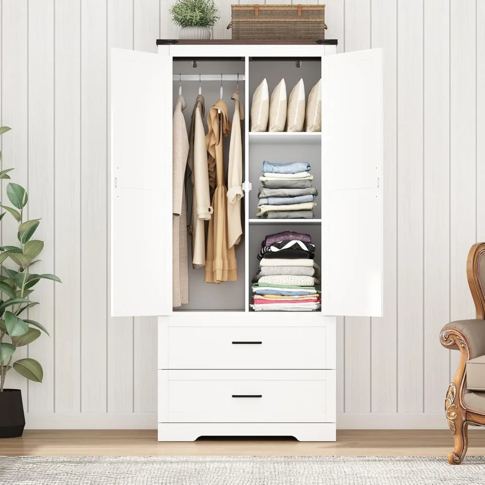 Armoire Closet with Doors and Drawers, with Shelves & Hanging Rod for Clothing