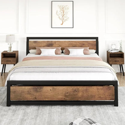 Bed Frame with Wooden Headboard and Footboard, No Box Spring Needed, 14 inch Easy to Assemble